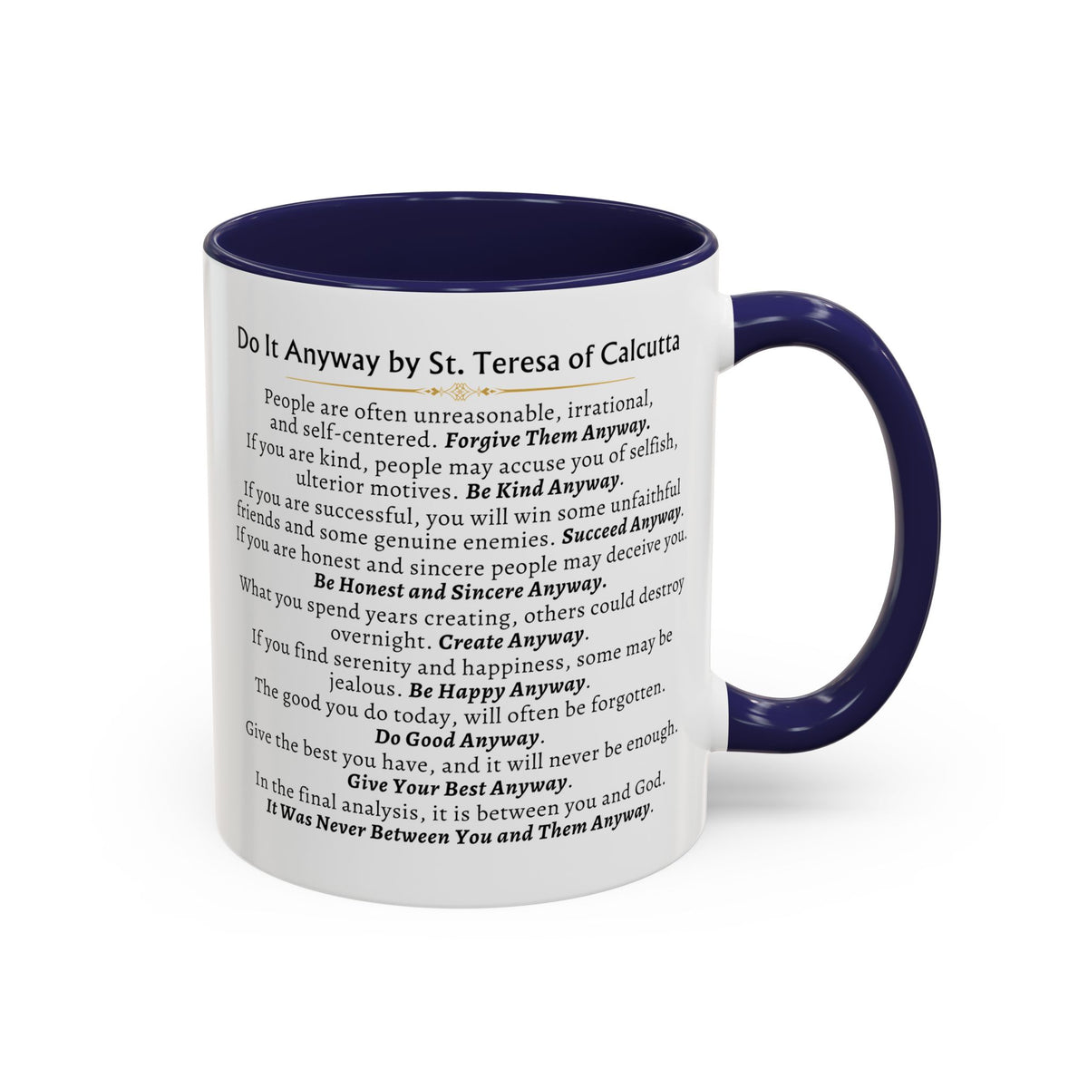 St. (Mother) Teresa "Do It Anyway" Prayer Card Devotional Coffee Mug - 11oz Accent Cup