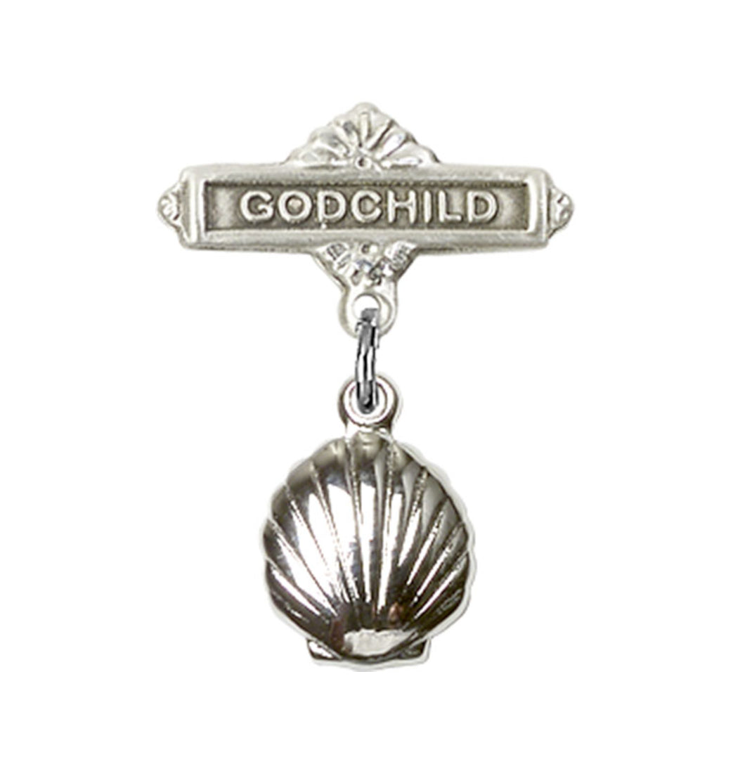 Sterling Silver Bliss Mfg Baby Bar Pin w/Baptism Shell Charm and Godchild Badge,