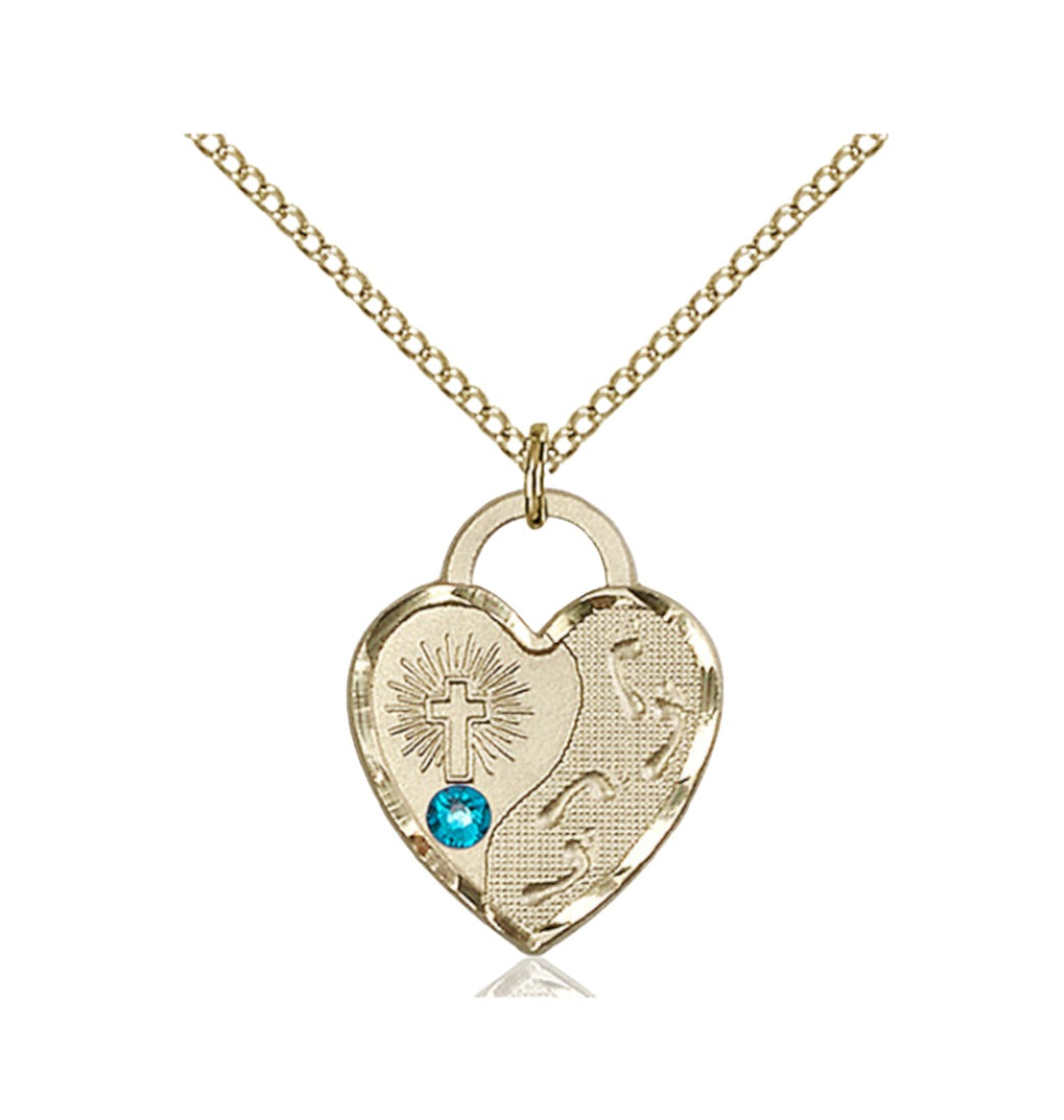 Dec Zircon Birthstone Gold-filled Footprints Heart Pendant w/Austrian Crystal