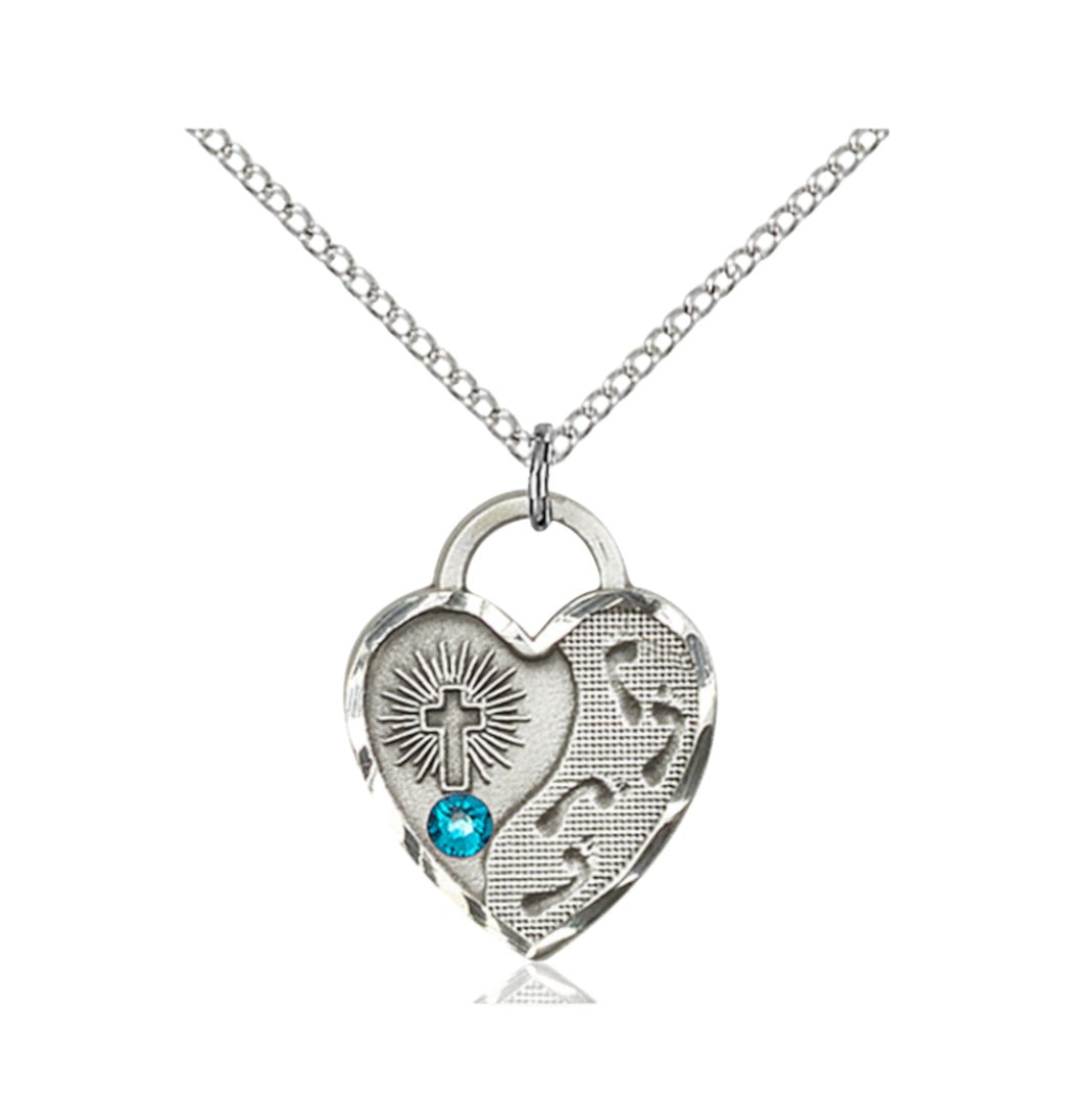 Dec Zircon  Birthstone Sterling Silver Footprints Heart Pendant w/Austrian Crystal