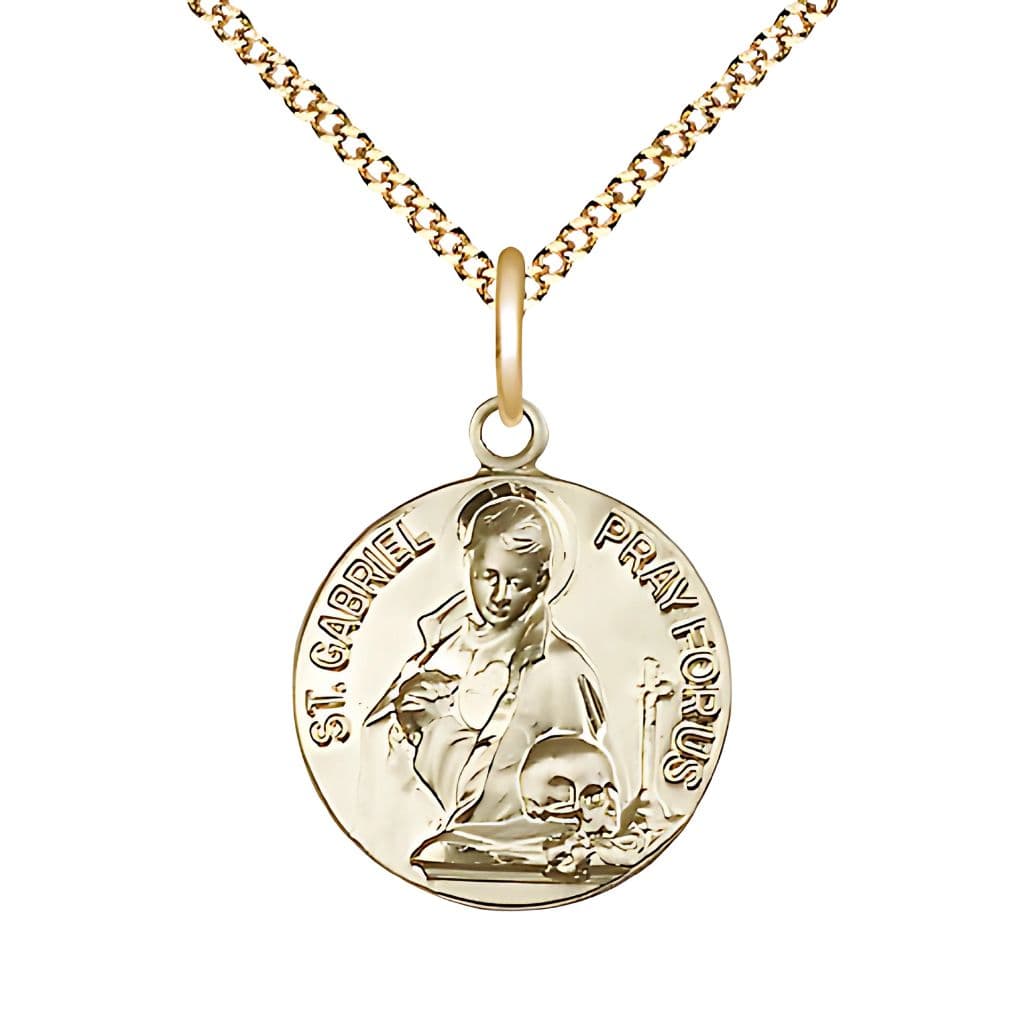 Bliss St. Gabriel of the Blessed 14kt Gold-filled Round Medal with Plated Chain, Size 3/4",