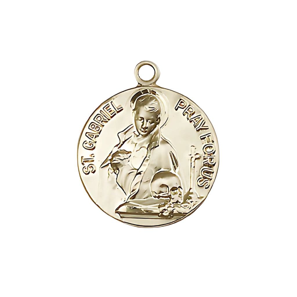 Bliss St. Gabriel of the Blessed 14kt Gold Round Medal, Size 3/4",