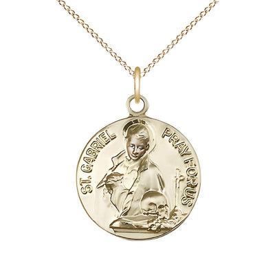 St. Gabriel of the Blessed 14kt Gold Round Medal with 14kt Gold Chain, Size 3/4", Bliss Manufacturing