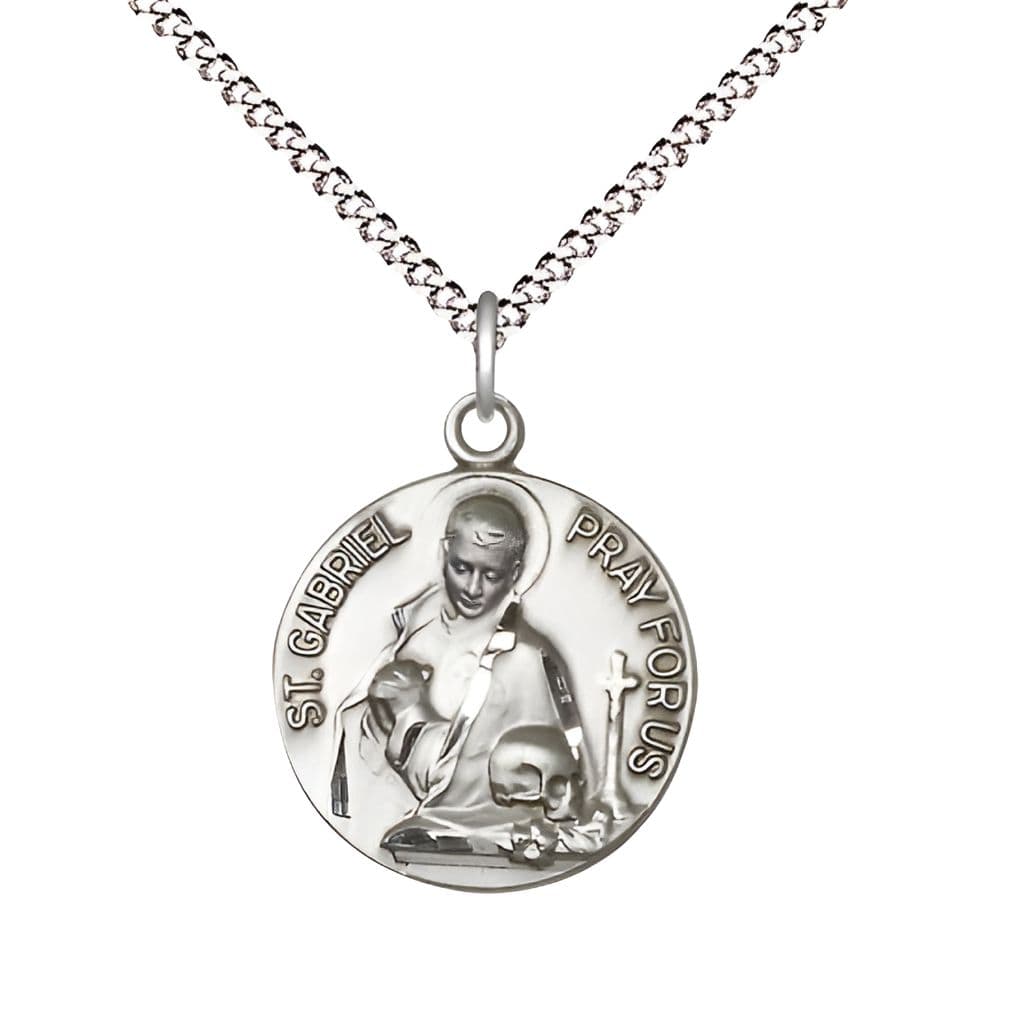 Bliss St. Gabriel of the Blessed Sterling Silver Round Medal with Plated Chain, Size 3/4",