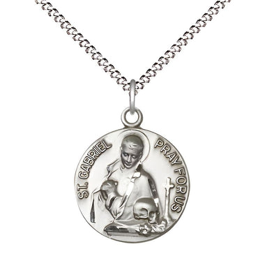 St. Gabriel of the Blessed Sterling Silver Round Medal with Plated Chain, Size 3/4", Bliss Manufacturing