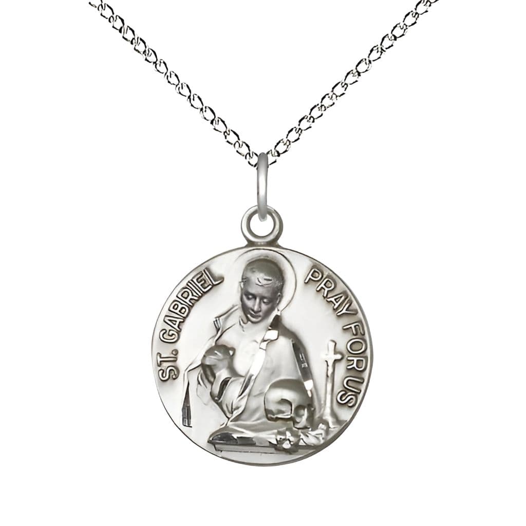 Bliss St. Gabriel of the Blessed Sterling Silver Round Medal with Sterling Silver Chain, Size 3/4",