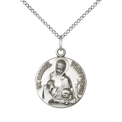 St. Gabriel of the Blessed Sterling Silver Round Medal with Sterling Silver Chain, Size 3/4", Bliss Manufacturing