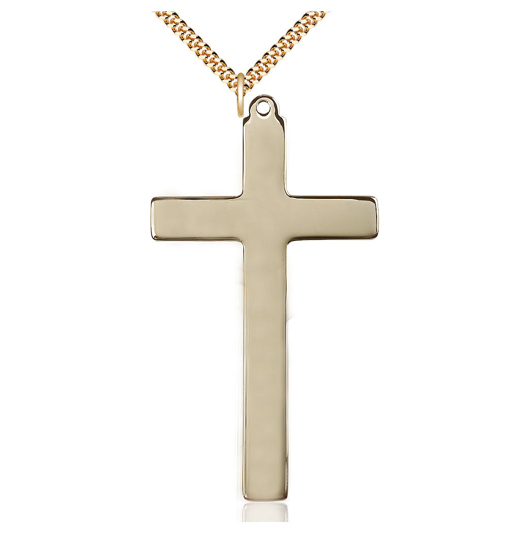 Bliss 14kt Gold Filled Choir Cross Pendant on a Gold Plate Heavy Curb Chain,