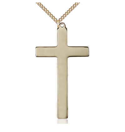 14kt Gold Filled Choir Cross Pendant on a Gold Filled Heavy Curb Chain, Bliss Manufacturing