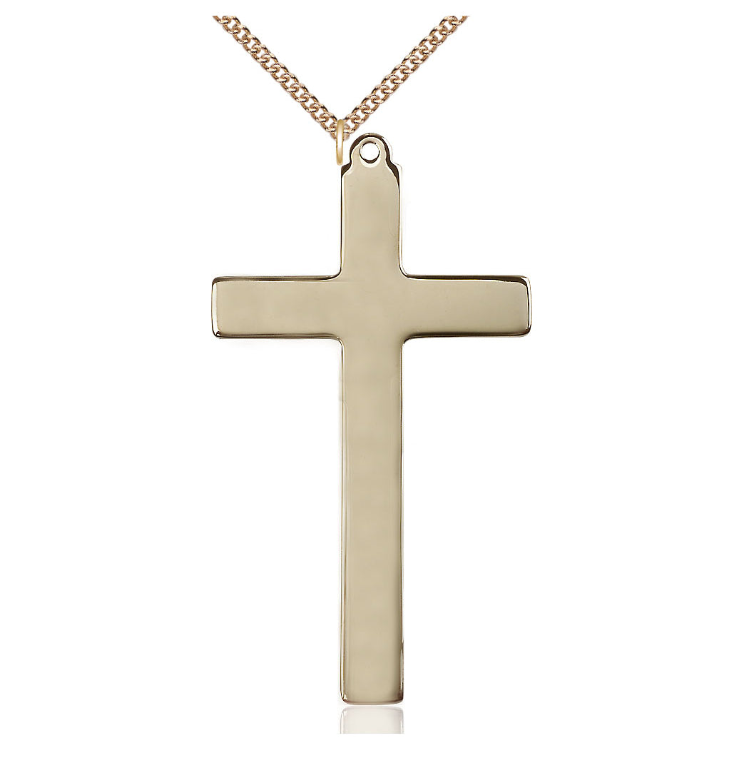 Bliss 14kt Gold Choir Cross Pendant on a 14kt Gold Heavy Curb Chain,