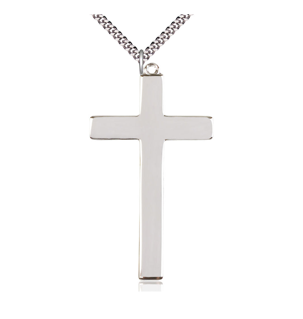 Bliss Sterling Silver Large Plain Church Choir Cross Pendant w/Plated Chain