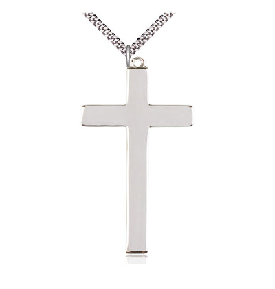 Sterling Silver Large Plain Church Choir Cross Pendant w/Plated Chain, Bliss Manufacturing
