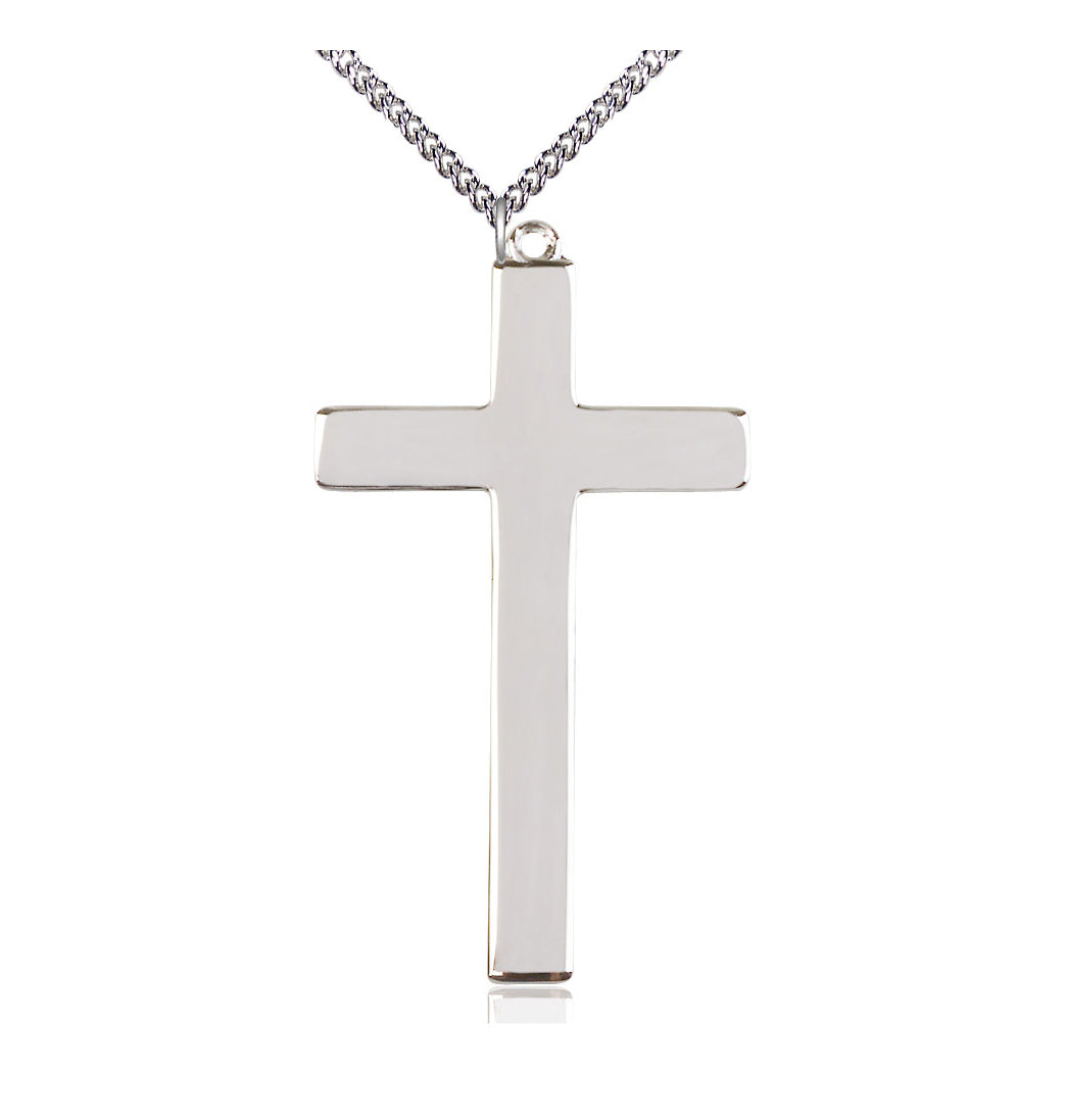 Bliss Sterling Silver Large Plain Church Choir Cross Pendant w/Sterling Silver Chain,