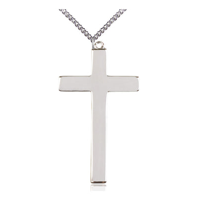 Sterling Silver Large Plain Church Choir Cross Pendant w/Sterling Silver Chain, Bliss Manufacturing