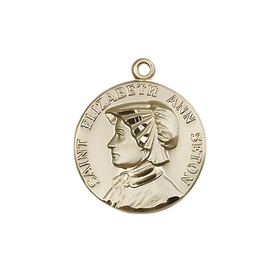 St. Elizabeth Ann Seton 14kt Gold Round Medal, Measures 3/4-inch tall by 5/8-inch wide, Bliss Manufacturing