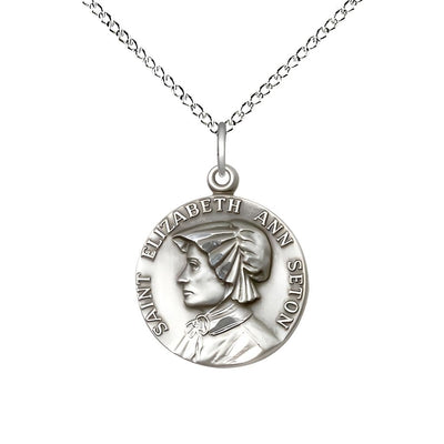 St. Elizabeth Ann Seton Sterling Silver Round Medal Pendant with Sterling Chain, Measures 3/4-inch tall by 5/8-inch wide, Bliss Manufacturing