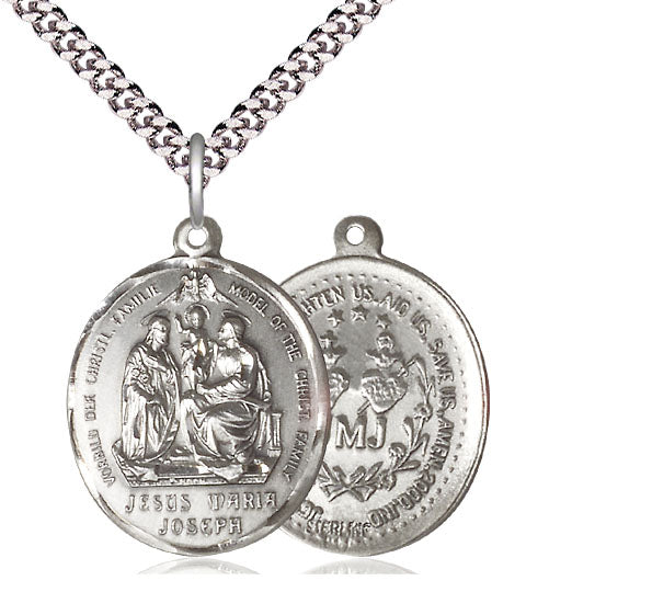 Bliss Manufacturing Holy Family Jesus, Maria and Joseph Sterling Silver Medal w/Chain,