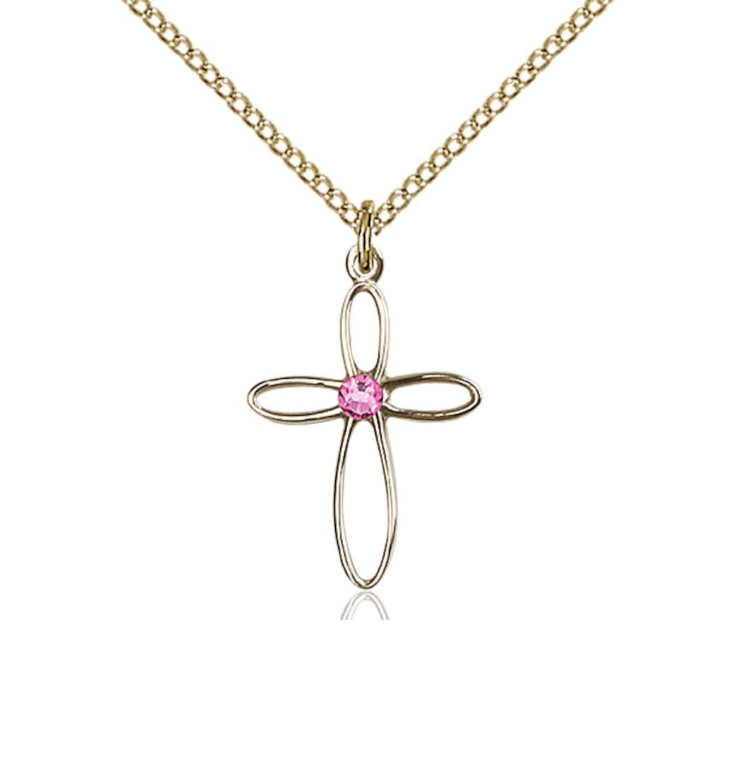 Bliss Birthstone Gold-filled Loop Cross Pendant w/Rose Austrian Crystals,