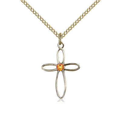 Birthstone Gold-Filled Loop Cross Pendant with Topaz Austrian Crystals, Bliss Manufacturing