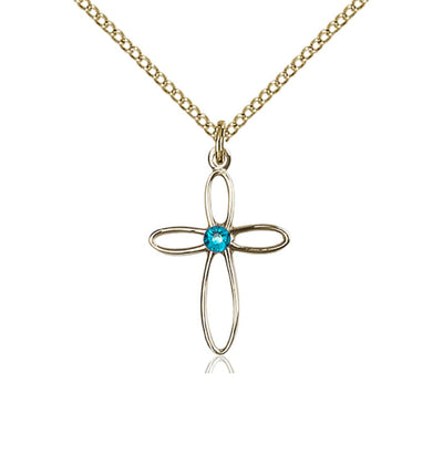 Birthstone Gold-Filled Loop Cross Pendant with Zircon Austrian Crystals, Bliss Manufacturing