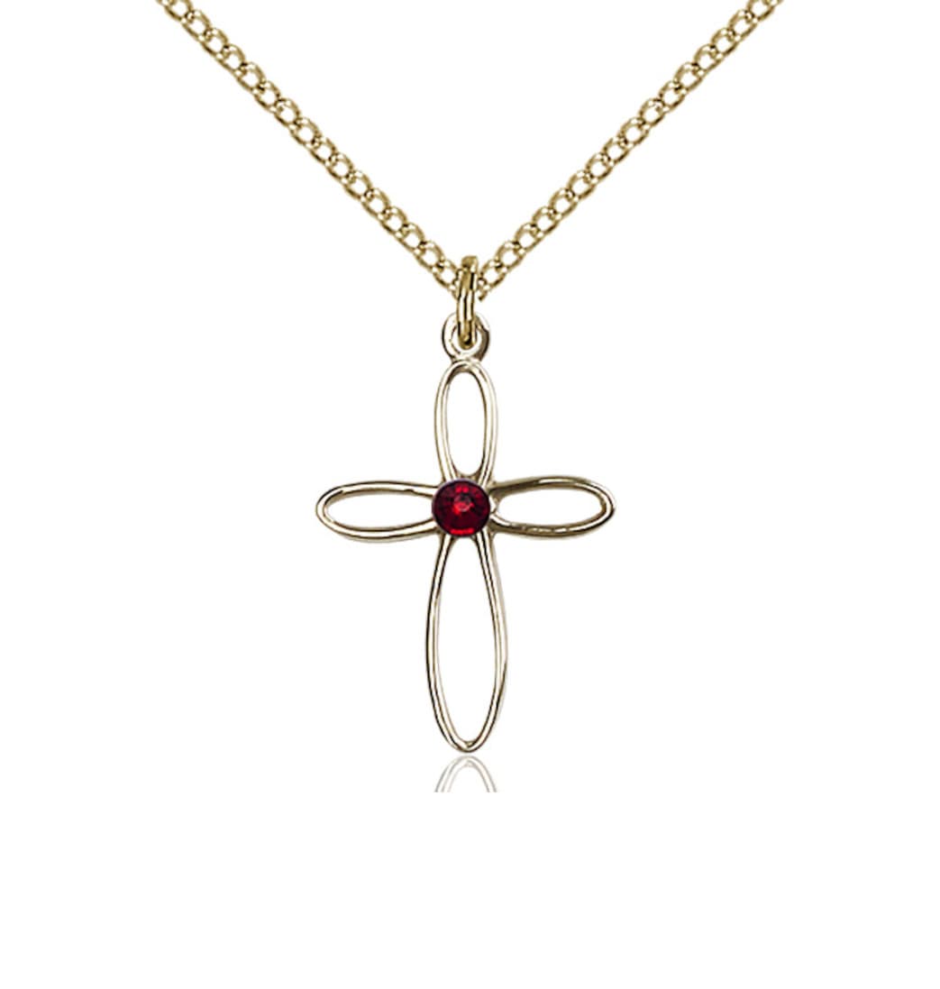 Bliss Birthstone Gold-filled Loop Cross Pendant w/Garnet Austrian Crystals,