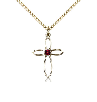 Birthstone Gold-Filled Loop Cross Pendant with Garnet Austrian Crystals, Bliss Manufacturing