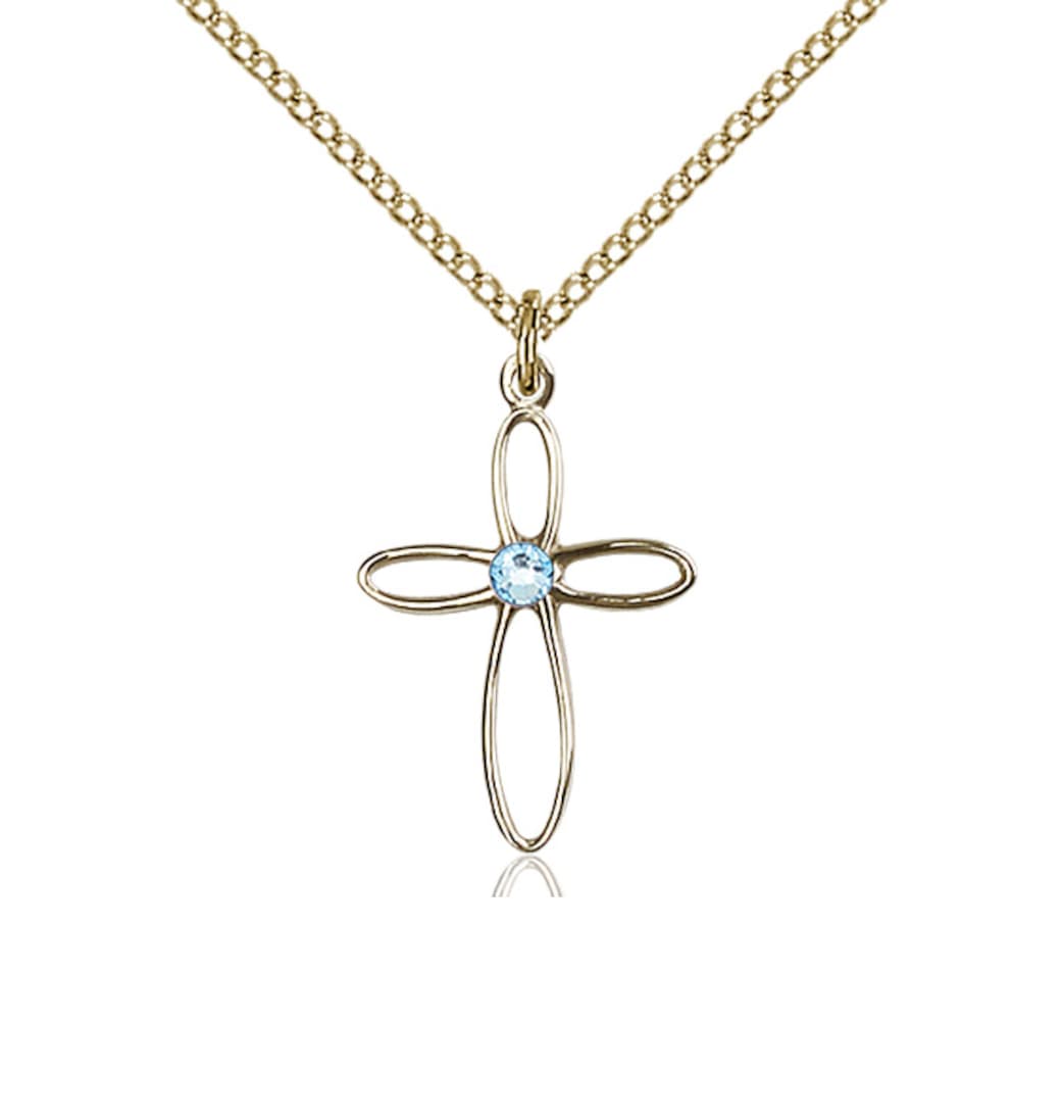 Bliss Birthstone Gold-filled Loop Cross Pendant w/Aqua Austrian Crystals,