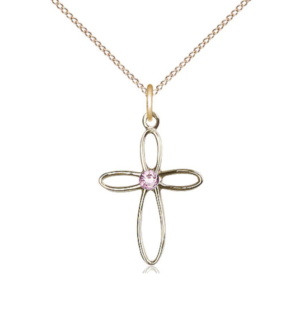 Bliss Birthstone Gold-filled Loop Cross Pendant w/Light Amethyst Austrian Crystals,