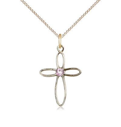 Birthstone Gold-Filled Loop Cross Pendant with Light Amethyst Austrian Crystals, Bliss Manufacturing
