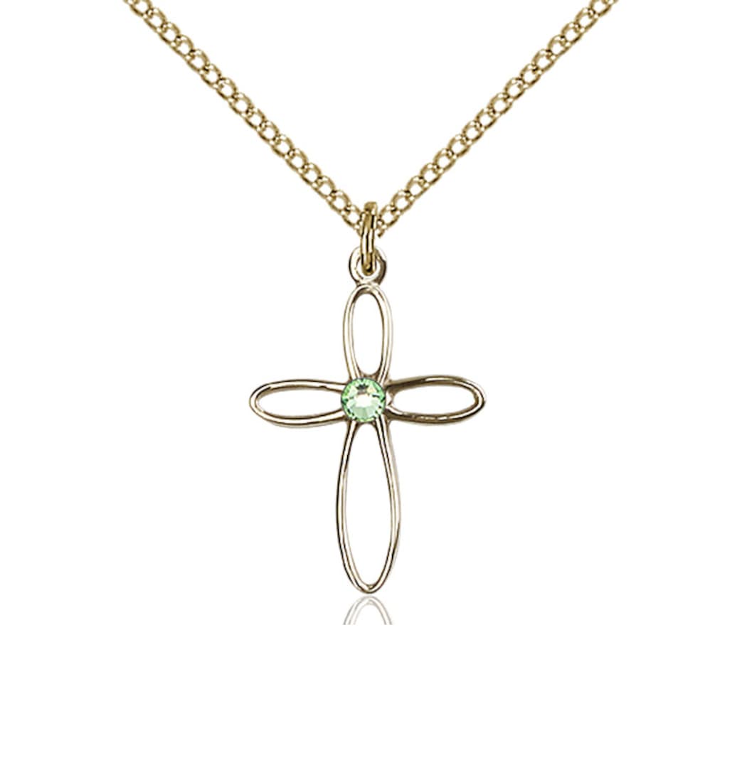 Bliss Birthstone Gold-filled Loop Cross Pendant w/Peridot Austrian Crystals,