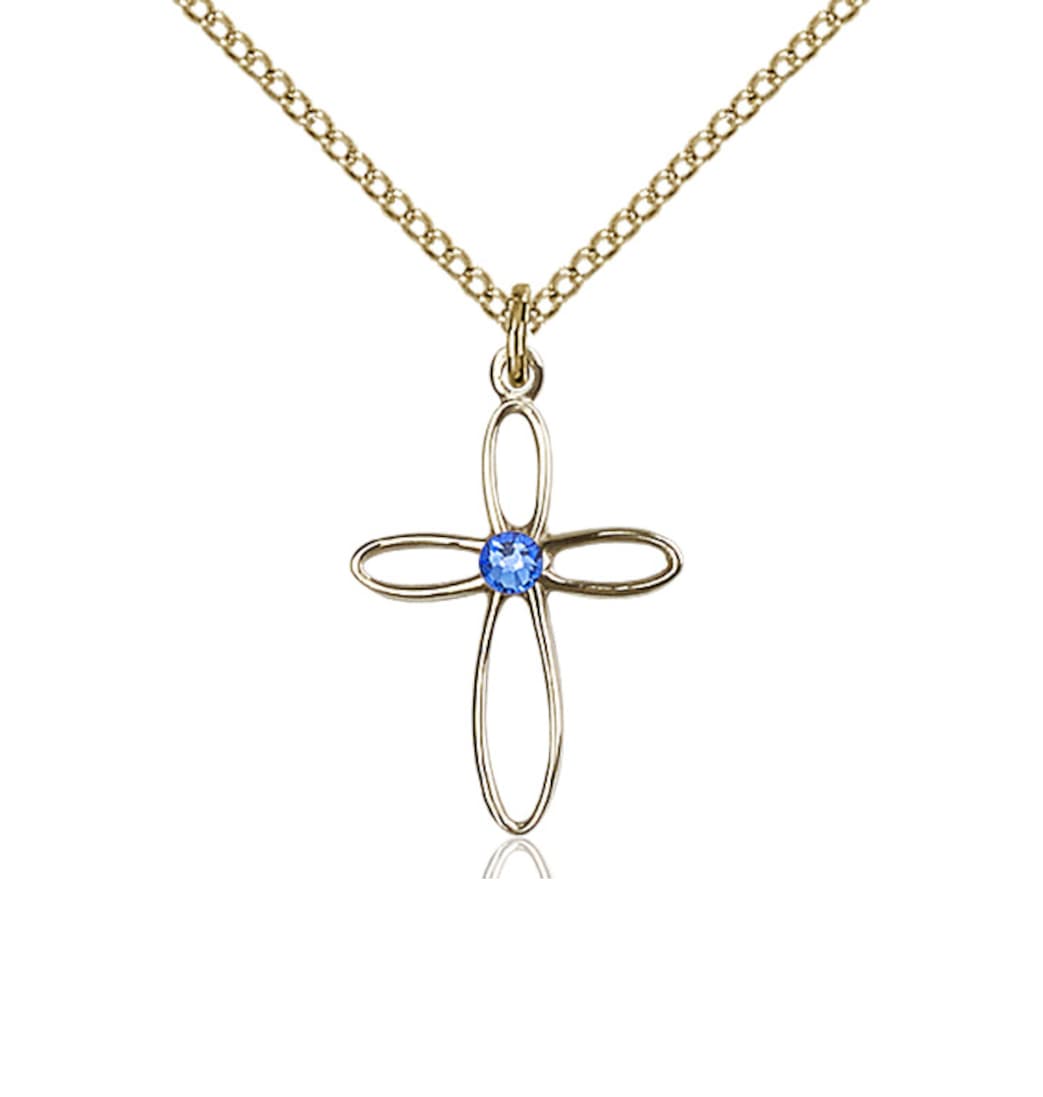 Bliss Birthstone Gold-filled Loop Cross Pendant w/Sapphire Austrian Crystals,