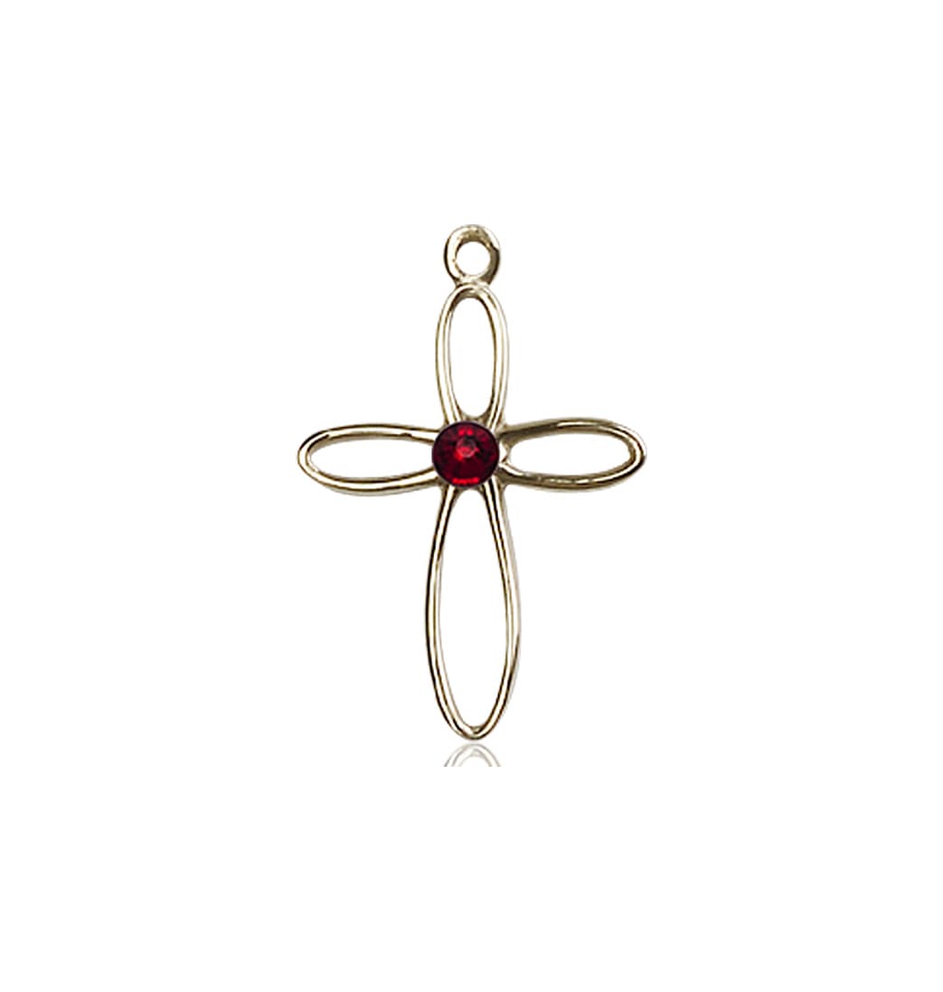 Bliss Birthstone 14kt Gold Loop Cross Pendant w/Garnet Austrian Crystals