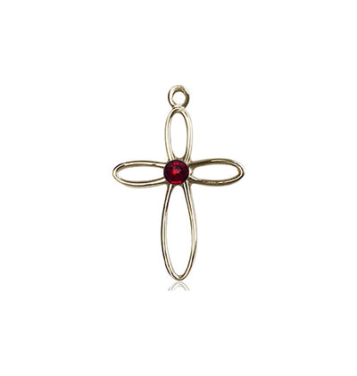 Birthstone 14kt Gold Loop Cross Pendant with Garnet Austrian Crystals, Bliss Manufacturing