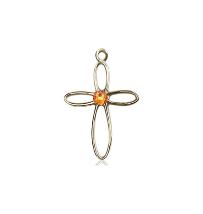 Birthstone 14kt Gold Loop Cross Pendant with Topaz Austrian Crystals, Bliss Manufacturing