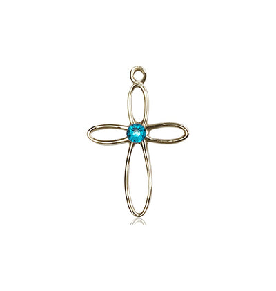 Birthstone 14kt Gold Loop Cross Pendant with Zircon Austrian Crystals, Bliss Manufacturing