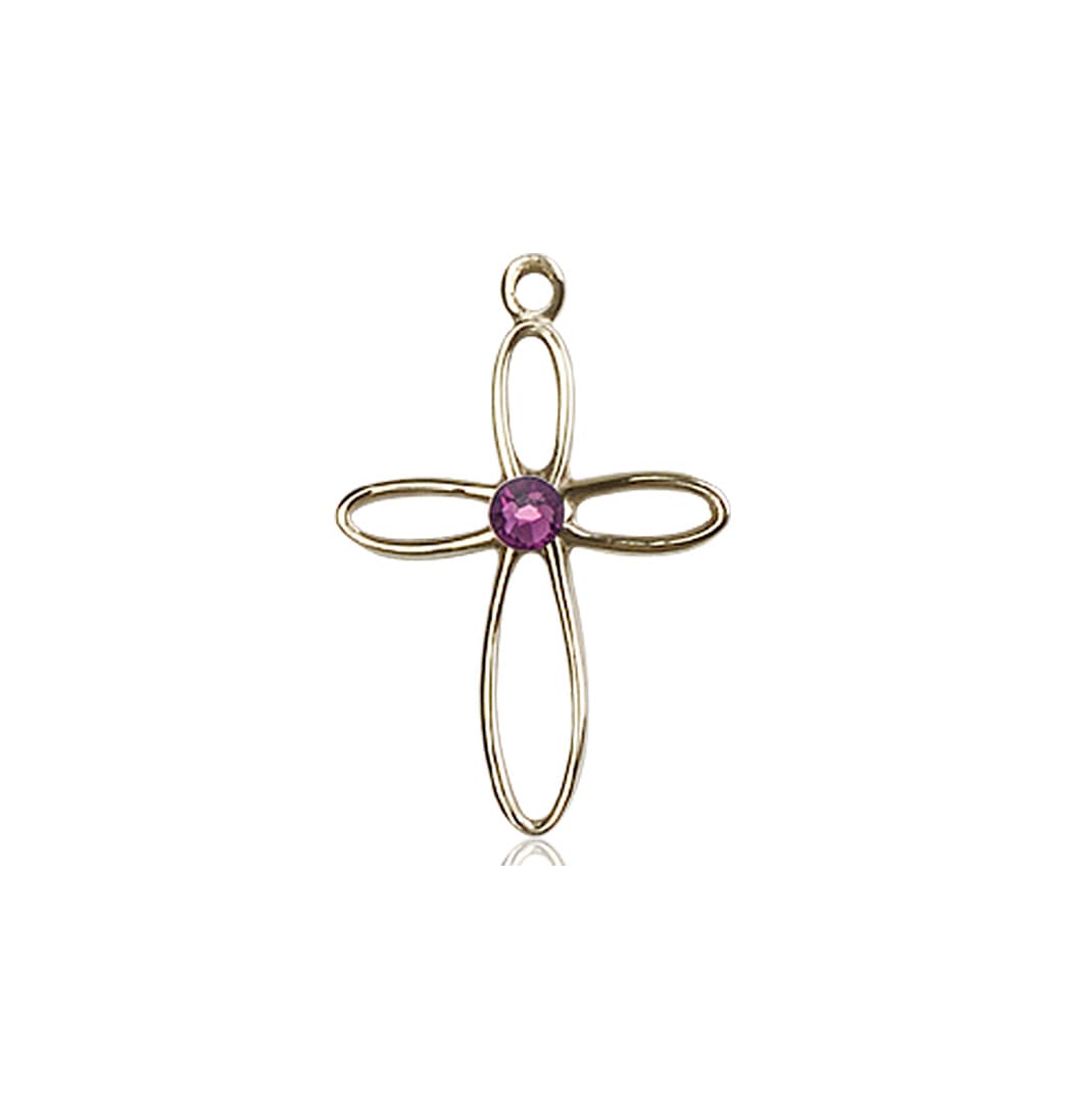 Bliss Birthstone 14kt Gold Loop Cross Pendant w/Amethyst Austrian Crystals,