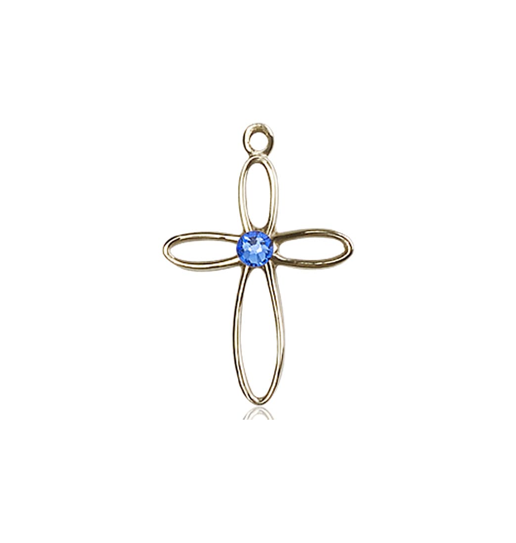 Bliss Birthstone 14kt Gold Loop Cross Pendant w/Sapphire Austrian Crystals,