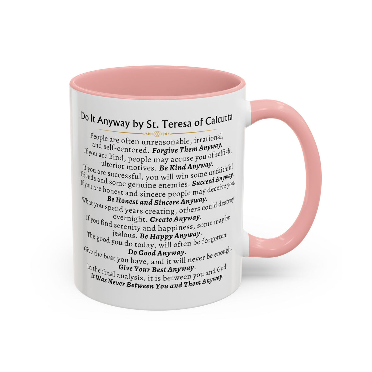 St. (Mother) Teresa "Do It Anyway" Prayer Card Devotional Coffee Mug - 11oz Accent Cup