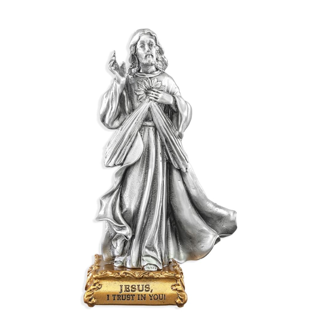 Hirten Divine Mercy of Jesus Pewter Statue on Gold Tone Base,