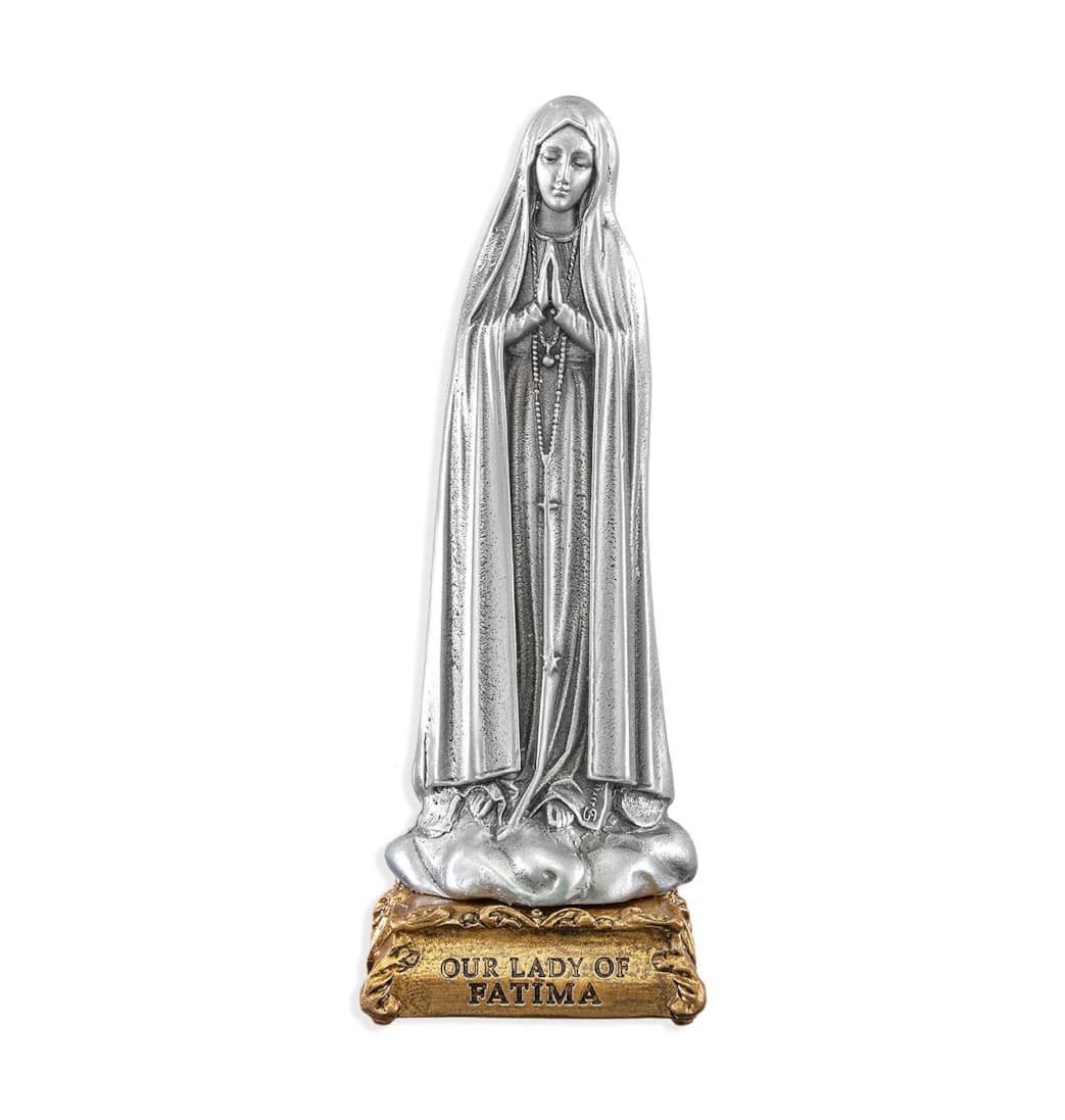 Hirten Our Lady of Fatima Pewter Statue on Gold Tone Base,