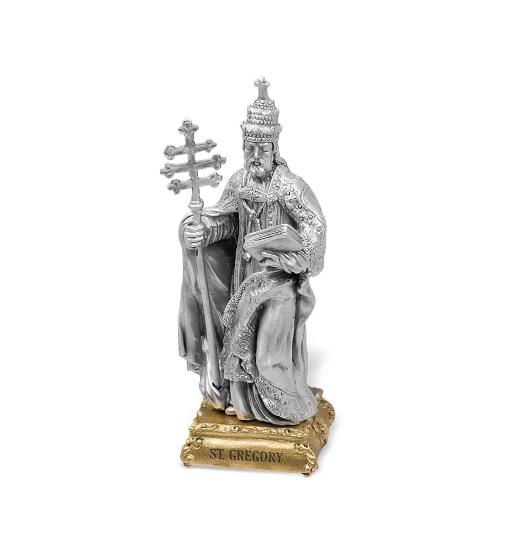 Hirten St Gregory the Saint of Music Pewter Statue on Gold Tone Base,