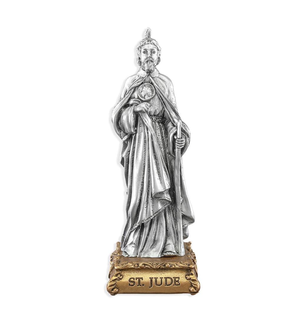 Hirten St Jude Thaddeus Pewter Statue on Gold Tone Base,