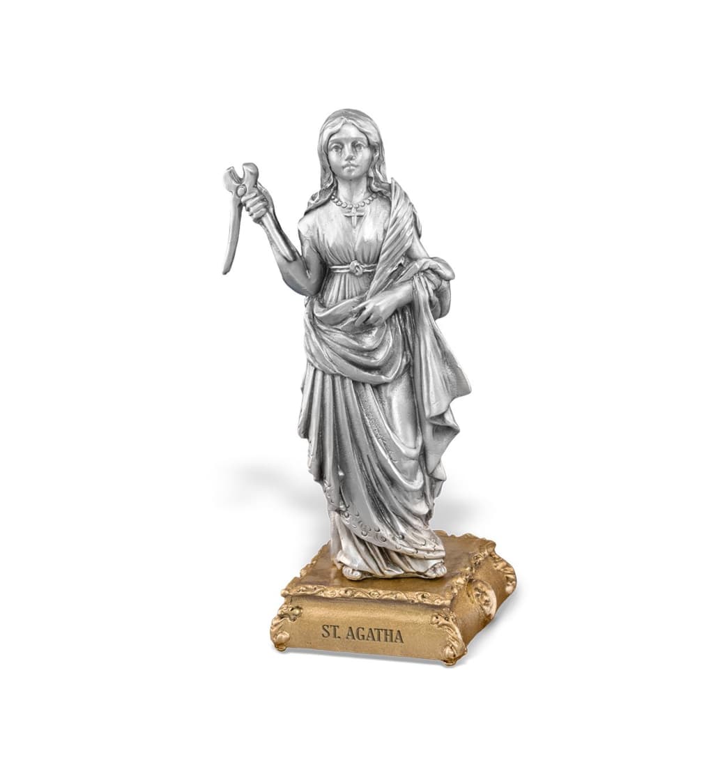 Hirten Saint Agatha Pewter Statue on Gold Tone Base,