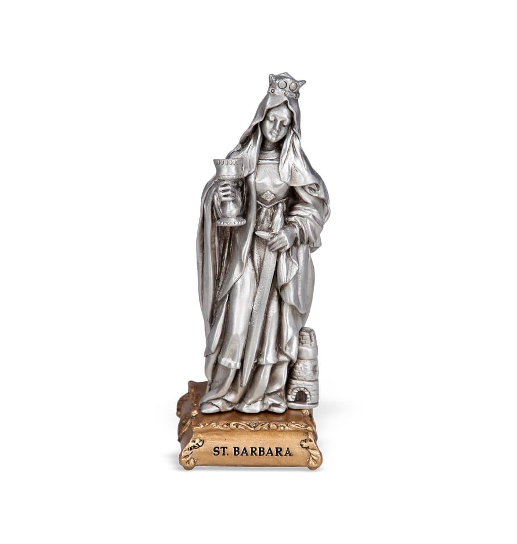 Hirten Saint Barbara Pewter Statue on Gold Tone Base,Made in USA,