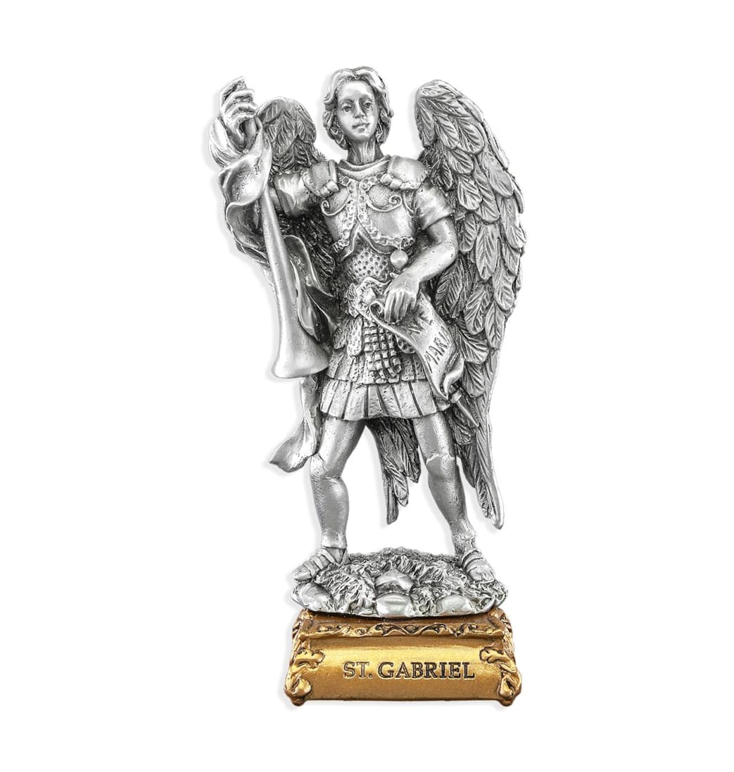 Hirten St Gabriel the Archangel Pewter Statue on Gold Tone Base,