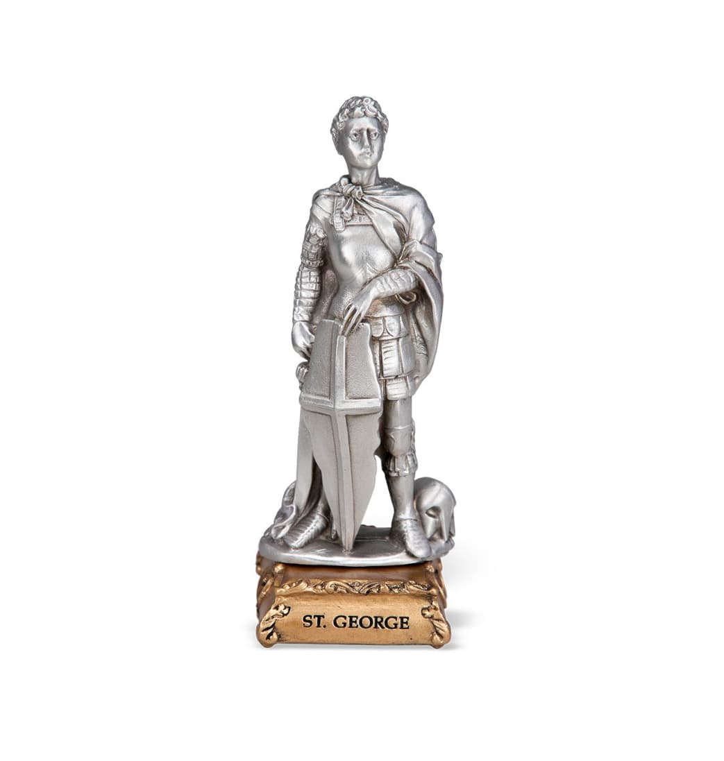 Hirten St George Patron Saint Pewter Statue on Gold Tone Base,