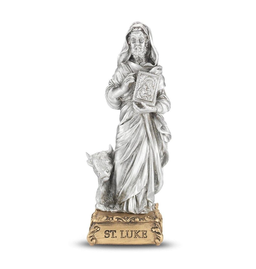 Hirten St Luke the Apostle Patron Saint Pewter Statue on Gold Tone Base,