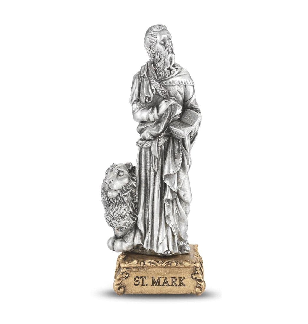 Hirten St Mark the Evangelist Patron Saint Pewter Statue on Gold Tone Base,