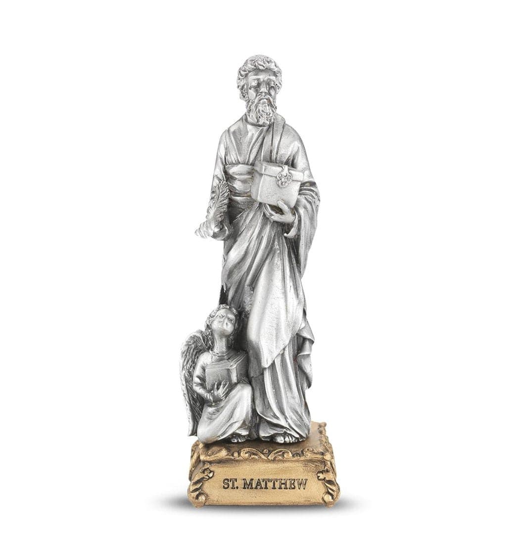 Hirten St Matthew the Apostle Patron Saint Pewter Statue on Gold Tone Base,