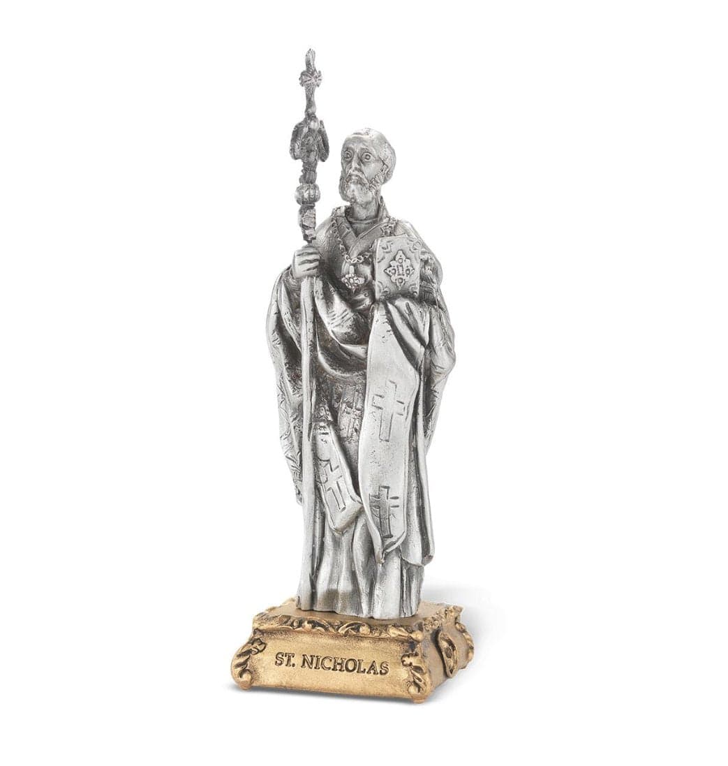 Hirten St Nicholas Patron Saint Pewter Statue on Gold Tone Base,